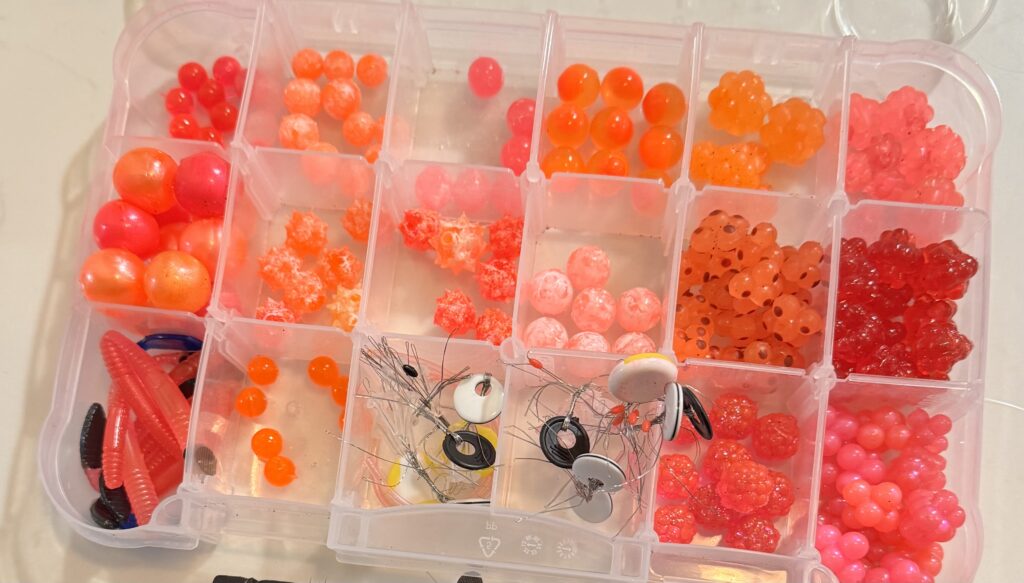 soft beads for salmon fishing in river conditions as alternative to eggs