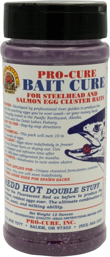 Pro-Cure Redd Hot Double Stuff salmon egg cure jar for Chinook fishing