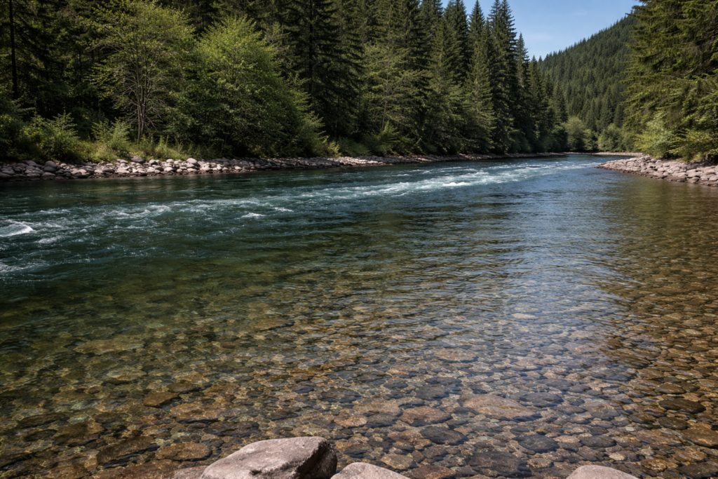 salmon river seam example with fast current and slower inside water
