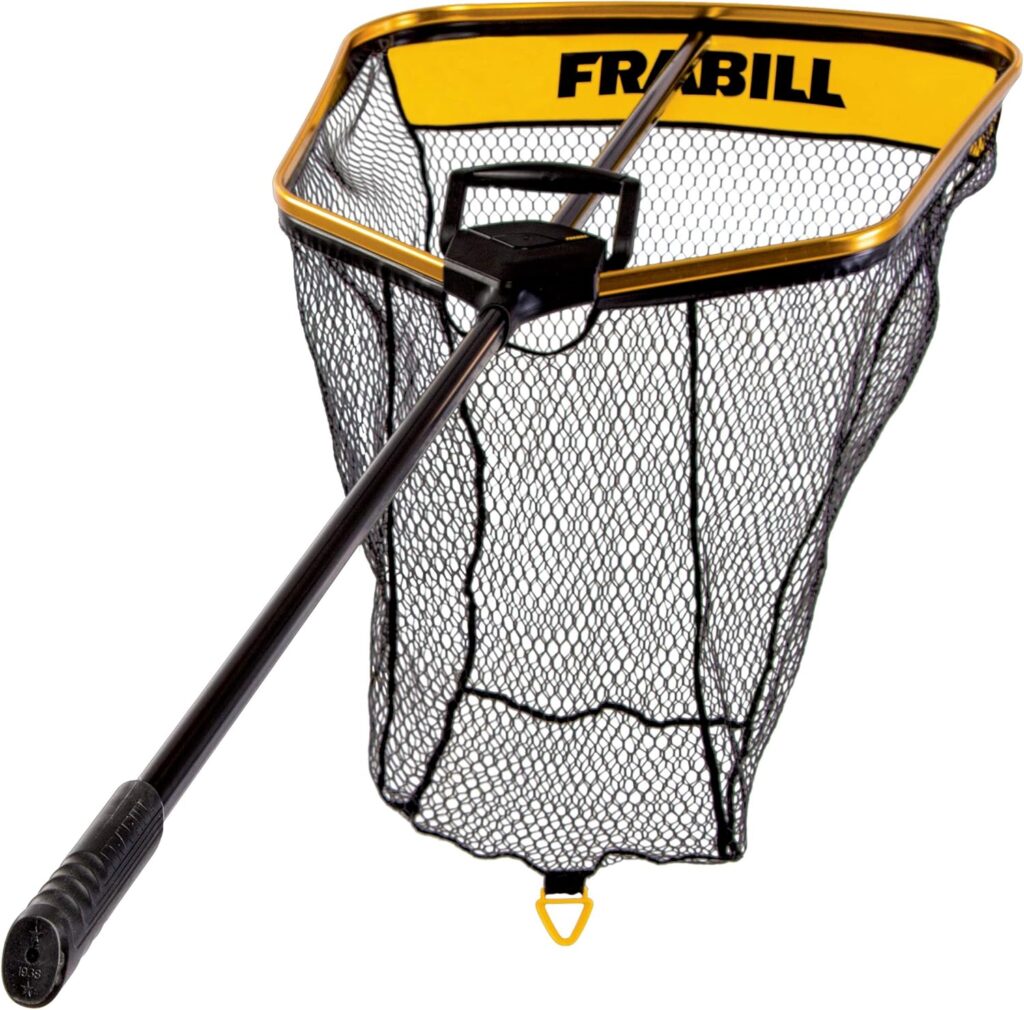 Frabill Trophy Haul Predator landing net with large hoop, long handle, and extra yoke handle for salmon fishing