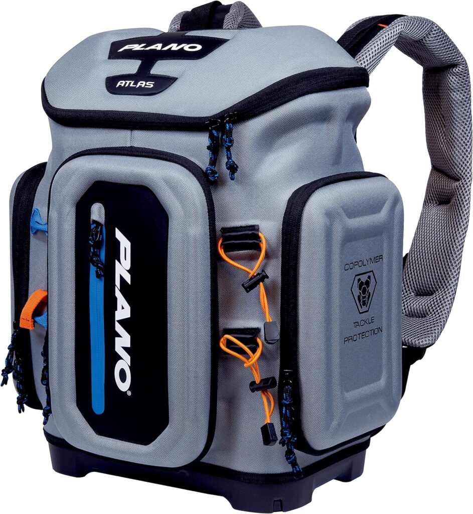 Plano Atlas 3700 tackle backpack with waterproof base and utility boxes for salmon fishing gear